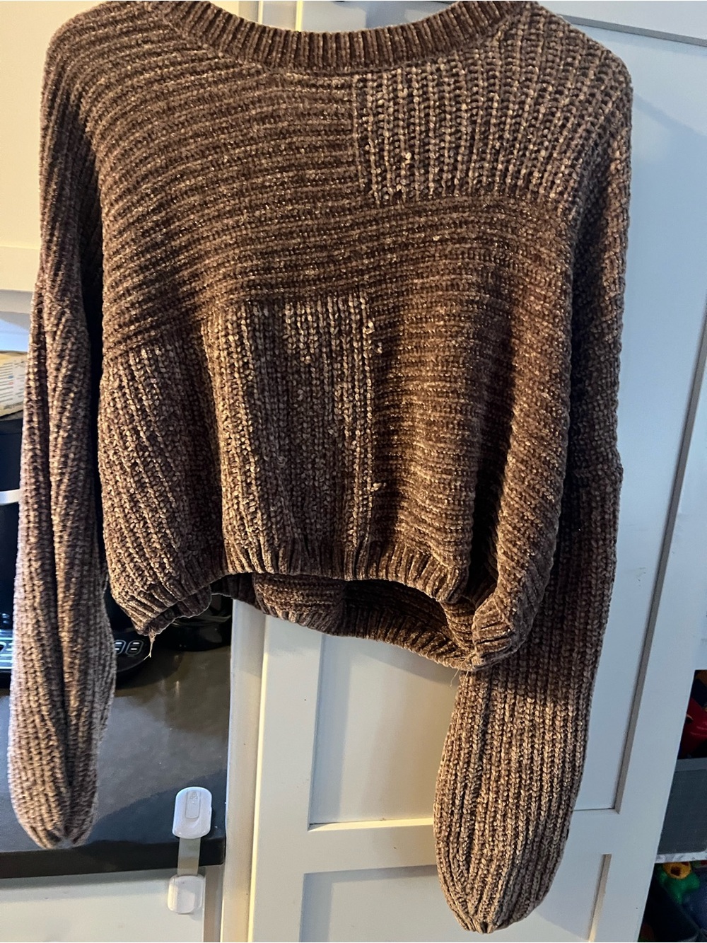 Altar’d State Brown Chenille Patchwork Sweater Women S Oversized Cropped - Picture 2 of 8